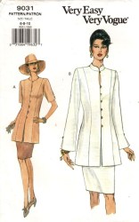 9031 Vogue Very Easy Loose Longer Button  Short - Long Sleeve Tunic Top, Skirt Pattern 12-16 Uncut
